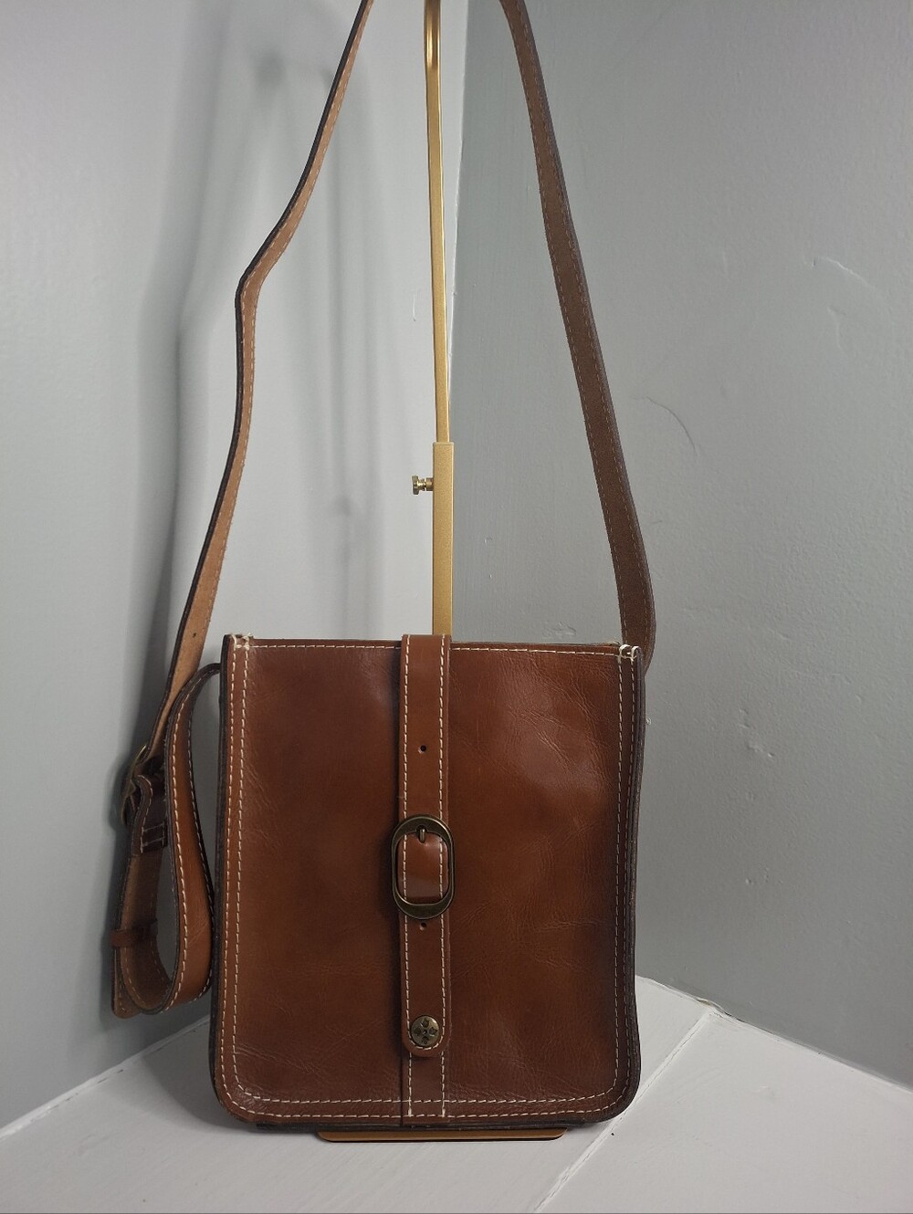 Patricia Nash Granada Cognac Leather Crossbody Bag EUC